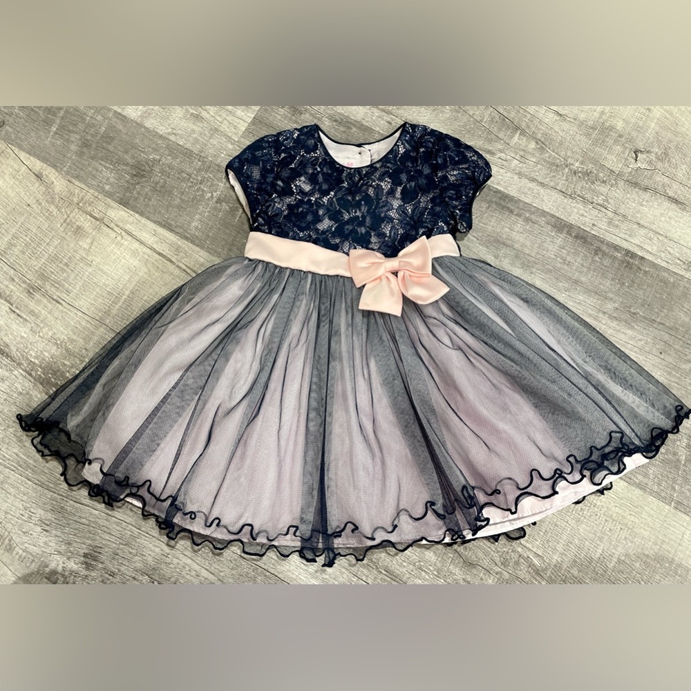 Bonnie Baby Dress 24 Months Navy/Pink Lace Sequin Special Occasion Holiday Party